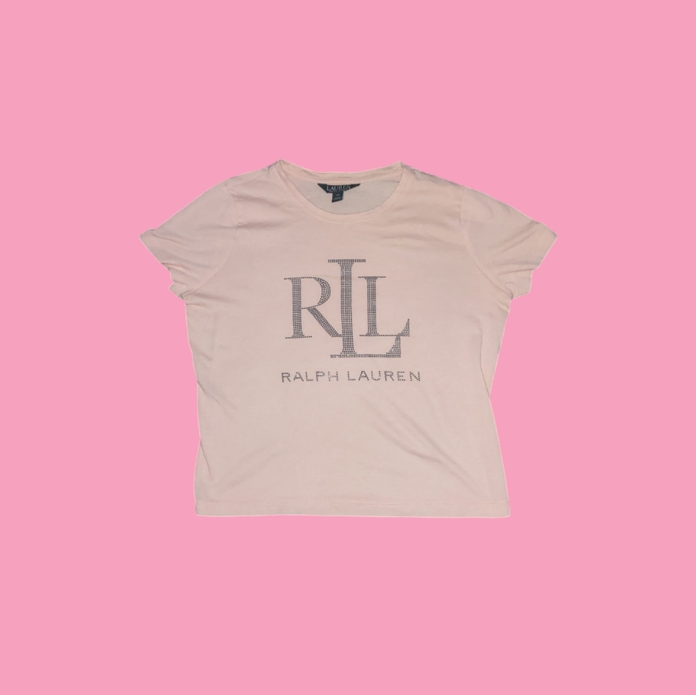 Y2K Ralph Lauren Super Soft Rhinestone Logo Baby Tee Size XS
